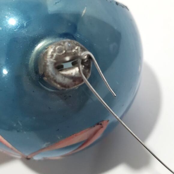 Vtg Hand Blown Blue Silver Glass Christmas Ornament Glitter Bell Poland Pink Bow - Picture 4 of 8